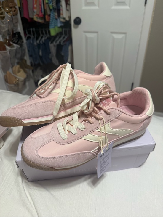 Shoes - Women's Pink Retro Runner Sneakers - Cream Accent